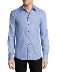 Armani Collezioni Woven Dot Sport Shirt Blue