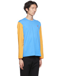Comme Des Garcons Play Blue Yellow Heart Long Sleeve T Shirt