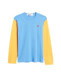 Comme Des Garcons Play Colorblock Long Sleeve Cotton T Shirt In Blueyellow At Nordstrom