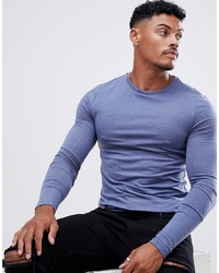 ASOS DESIGN Muscle Fit Long Sleeve T Shirt With Crew Neck In Blue Indigo Marl