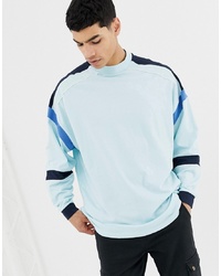 ASOS DESIGN Oversized Longline Long Sleeve T Shirt With Turtle Neck And Colour Block In Blue