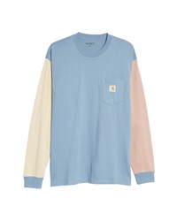 CARHARTT WORK IN PROGRESS Triple Colorblock Long Sleeve Organic Cotton Pocket T Shirt