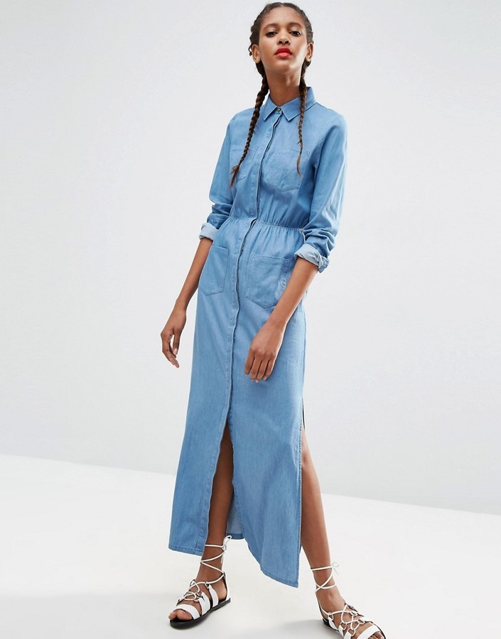 Light Blue Wash Seam Long Sleeve Denim Dress | PrettyLittleThing KSA