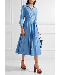 Michael Kors Michl Kors Collection Cotton Blend Poplin Wrap Midi Dress Blue
