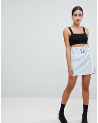 ASOS DESIGN Leather Look Mini Skirt With Gathered Waist And Belt