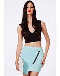Missguided Ernestina Wrap Over Mini Skirt With Zip Detail In Baby Blue