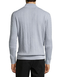 Robert Talbott Washed Cable Mock Neck Sweater Blue
