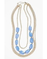 BP. Stone Multi Chain Necklace Dark Blue Gold One Size