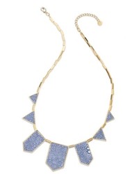 House Of Harlow Necklace Gold Tone Blue Stingray Texture Leather Station Necklace