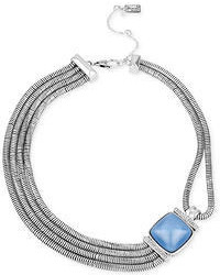 Kenneth Cole New York Silver Tone Blue Faceted Stone Multi Row Necklace