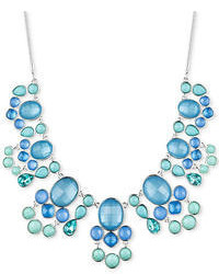 Nine West Silver Tone Blue Stone Frontal Necklace