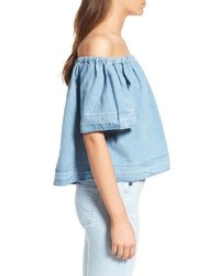 AG Jeans Ag Sylvia Cotton Chambray Off The Shoulder Top