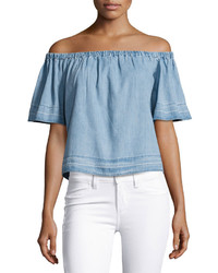 AG Jeans Ag Sylvia Off The Shoulder Chambray Top Blue