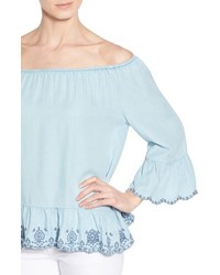 Wit Wisdom Embroidered Chambray Off The Shoulder Top