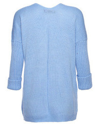 Pocketed Blue Knitted Cardigan