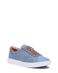 Light Blue Paisley Leather Low Top Sneakers