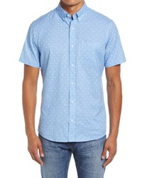Nordstrom Trim Fit Dot Short Sleeve Cotton Linen Shirt