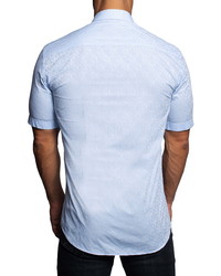 Maceoo Galileo Paisley Blue Short Sleeve Button Up Shirt
