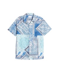 Topman Revere Bandana Print Short Sleeve Button Up Shirt In Light Blue At Nordstrom