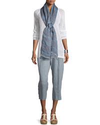 Eileen Fisher Mid Rise Cropped Linen Pants Chambray