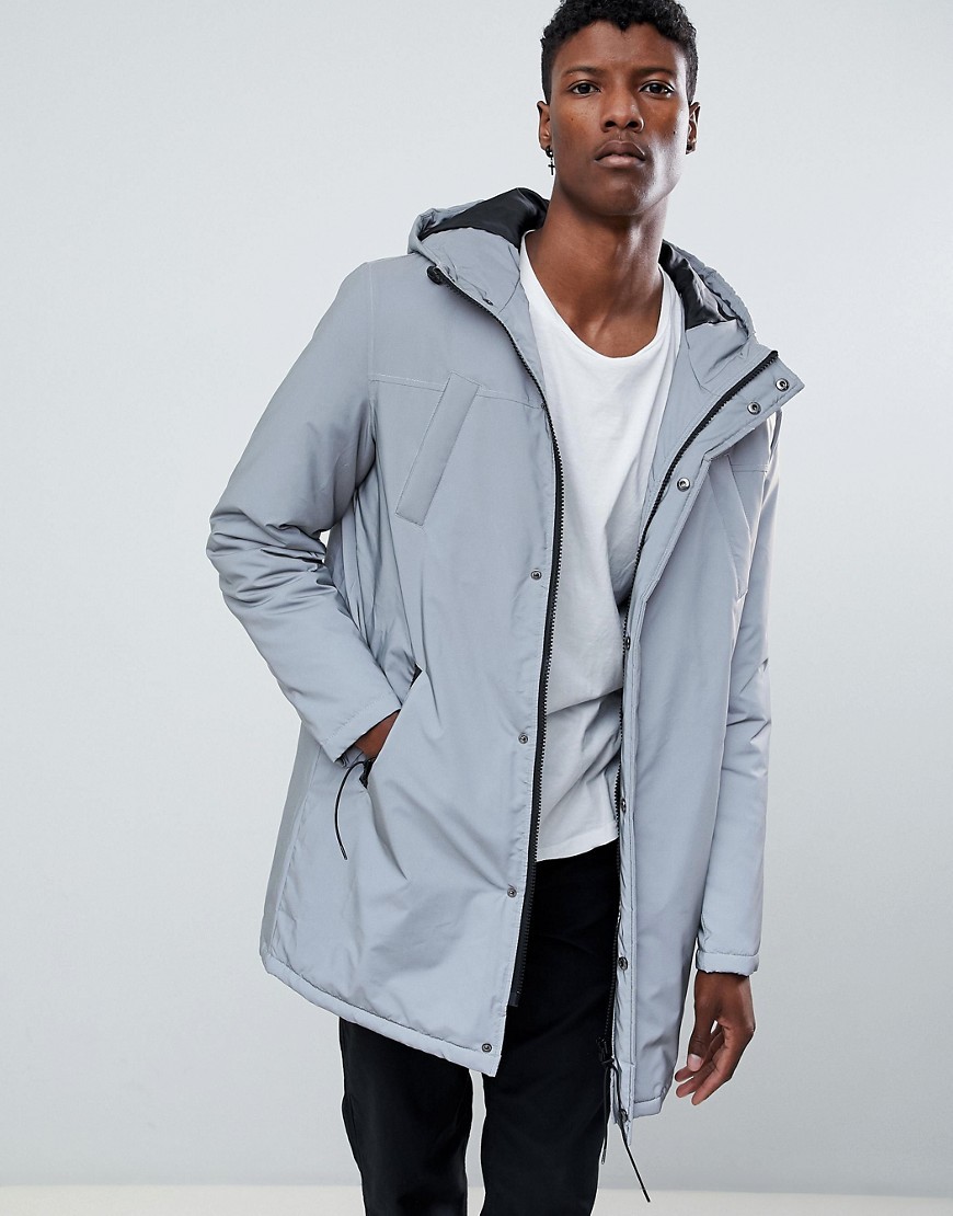 ASOS DESIGN Reflective Parka In Silver, $39 | Asos | Lookastic