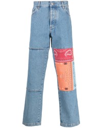 Marcelo Burlon County of Milan Patchwork Detailing Straight Leg Jeans