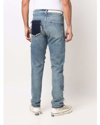 VAL KRISTOPHE R Patchwork Detail Distressed Slim Cut Jeans
