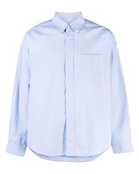 Light Blue Patchwork Linen Long Sleeve Shirt