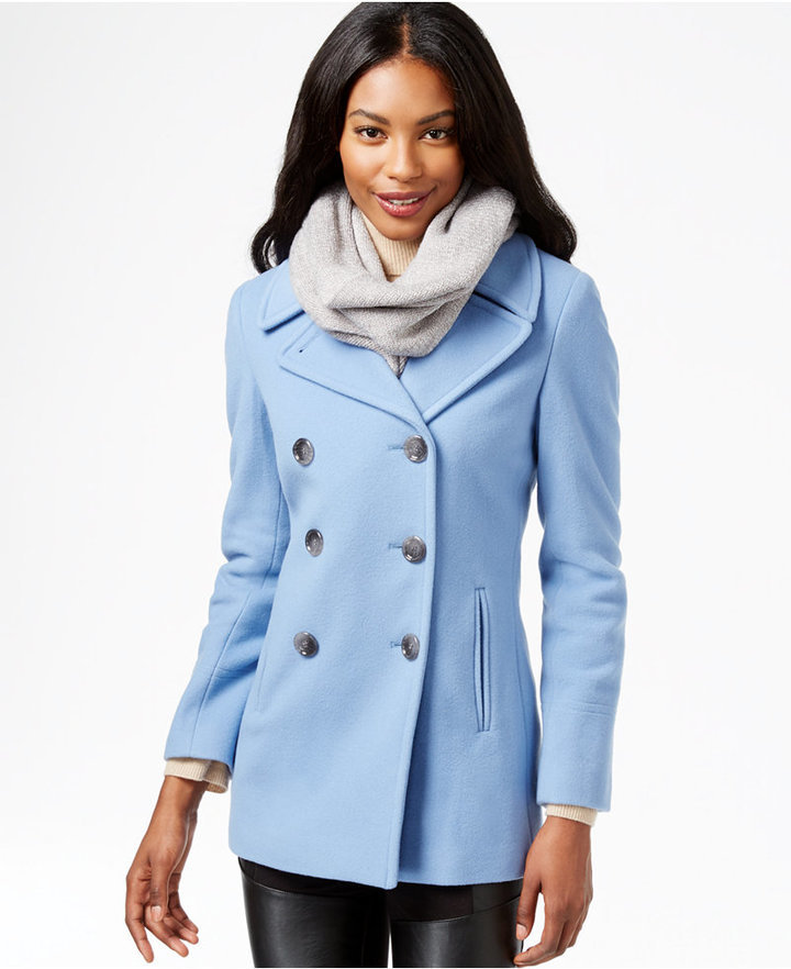 Calvin Klein Wool Cashmere Blend Peacoat With Free Infinity Scarf, $129 |  Macy's | Lookastic