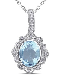 Ice 110 Ct Diamond Tw And 3 45 Ct Tgw Blue Topaz Silver Pendant Necklace