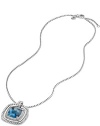 David Yurman 24mm Chtelaine Rope Bezel Hampton Blue Topaz Pendant Necklace With Diamonds
