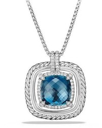 David Yurman 24mm Chtelaine Rope Bezel Hampton Blue Topaz Pendant Necklace With Diamonds