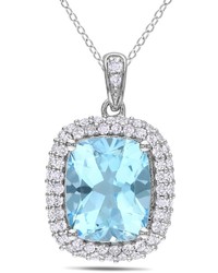 Ice 6 78 Ct Tgw Blue Topaz Created White Sapphire Silver Fashion Pendant Necklace