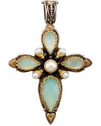 Konstantino Amphitrite Teardrop Agate Pearl Cross Pendant Enhancer