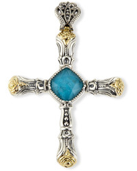Konstantino Crystal Quartz Over Chrysocolla Doublet Cross Pendant