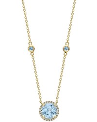 Kiki McDonough Grace Blue Topaz Diamond Halo Pendant Necklace