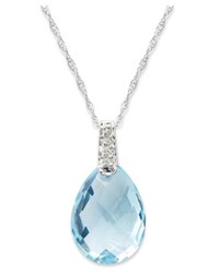 Macy's 14k White Gold Necklace Blue Topaz And Diamond Accent Brio Pendant