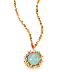 Mija Light Blue Jade Sapphire Mini Button Pendant Necklace