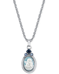 Vatican Silver Tone Light And Dark Blue Raphls Angel Pendant Necklace