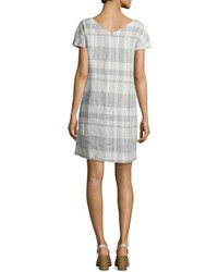 Eileen Fisher Airy Organic Linencotton Plaid Shift Dress Chambray Petite