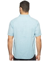 True Grit Indigo Surf Plaid One Pocket Short Sleeve Shirt Double Light Combed Cotton Clothing