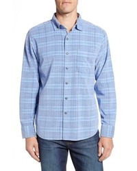 Light Blue Plaid Corduroy Long Sleeve Shirt