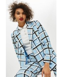 Light Blue Plaid Double Breasted Blazer