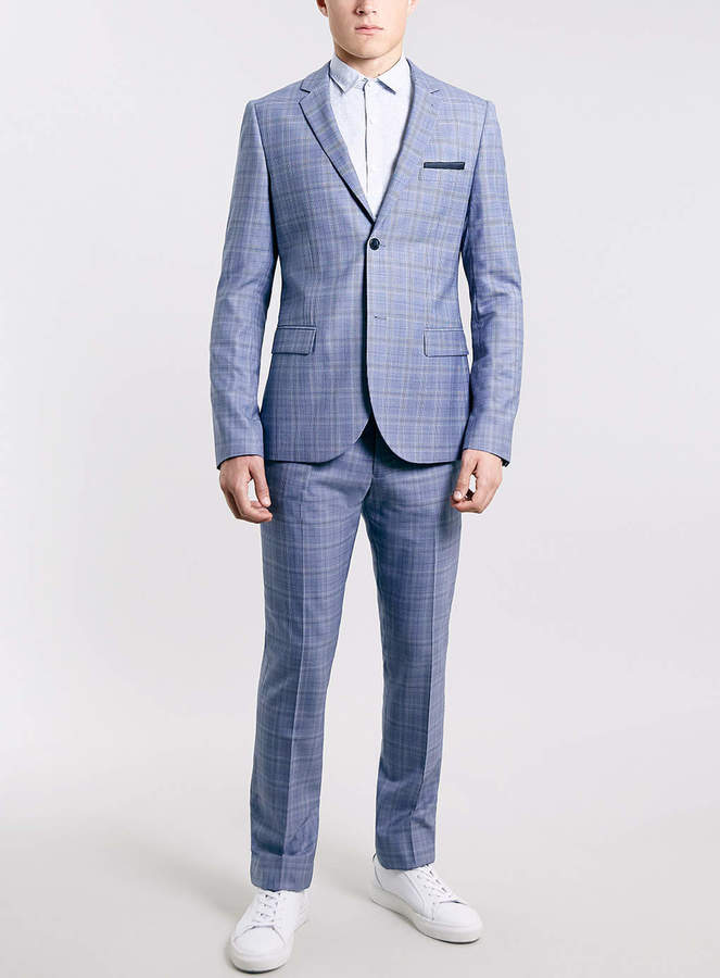 Topman Blue Checked Skinny Suit Pants, $120 | Topman | Lookastic