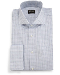 Neiman Marcus Classic Fit Plaid Dress Shirt Pale Blue