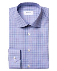 Eton Contemporary Fit Blue Plaid Crease Resistant Dress Shirt
