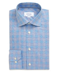 Eton Contemporary Fit Plaid Cotton Linen Dress Shirt