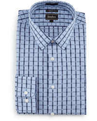 Neiman Marcus Extra Trim Fit Glen Plaid Dress Shirt Blue