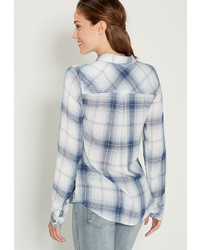 Maurices Button Down Plaid Shirt In Light Blue