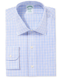 Brooks Brothers Milano Extra Slim Fit Non Iron Light Blue Plaid Dress Shirt